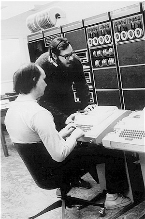 Dennis Richie and Ken Thompson working on a PDP-11.